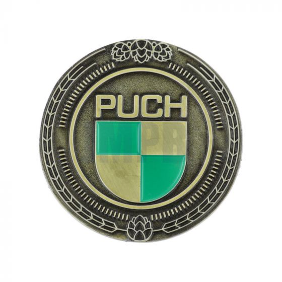 Emblem Sticker Puch Logo Metall Gold/Grün 47MM