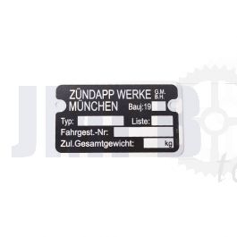Typenschild Rahmen Zundapp 1980