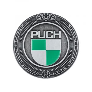 Emblem Sticker Puch Logo Metall Silber/Grün 47MM