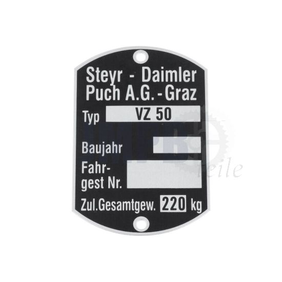 Typenschild Puch VZ50