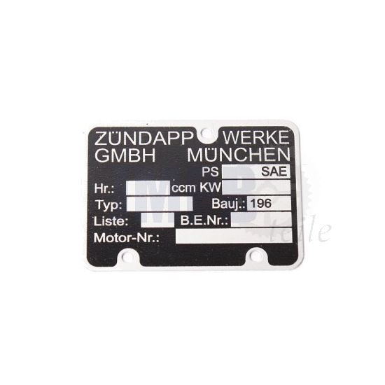 Typenschild Motor Zundapp 1960