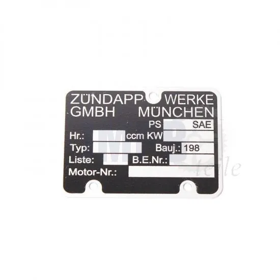 Typenschild Motor Zundapp 1980